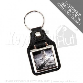 Printed Faux Leather Square Promotional Keychain