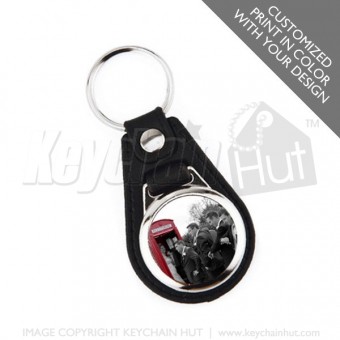 Printed Faux Leather Round Promotional Keychain