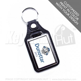 Printed Faux Leather Rectangle Promotional Keychain
