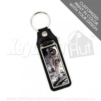 Printed Faux Leather Narrow Rectangle Promotional Keychain